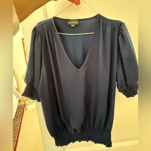 Silky V-neck Puff Sleeve Top